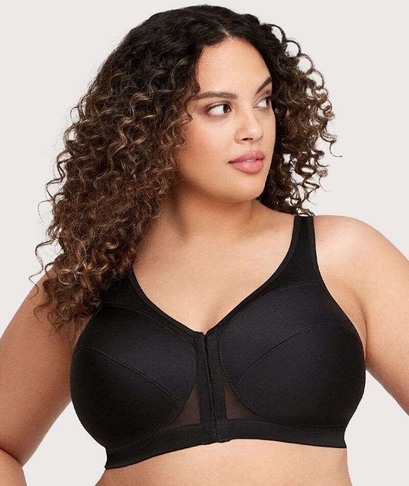 MELENECA Women's Front Closure Wirefree Post Surgery Plus Size Back Support  Posture Bra Black 36D 