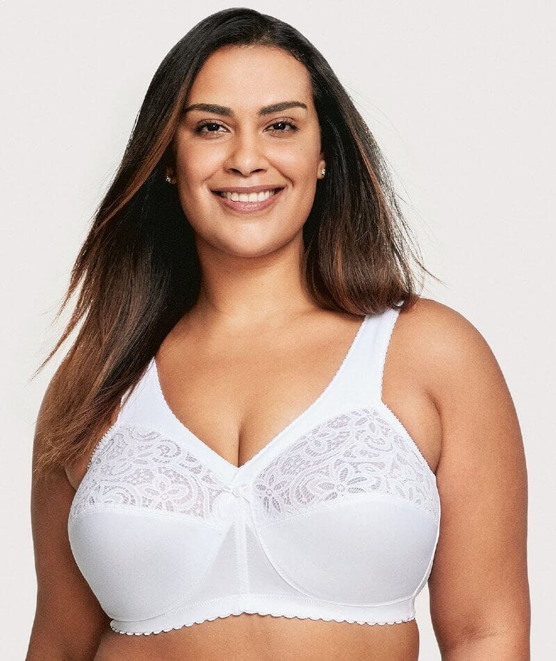 Curve Muse Plus Size Nursing Cotton Unlined Wirefree Bra With Lace Trim-2  PK-Slate, White-38DD