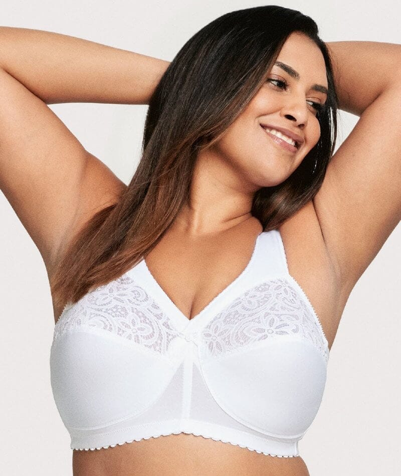 Non Wired Bra Ladies Full Firm Support Wire Free Lace Trim Large Plus Size  Uk