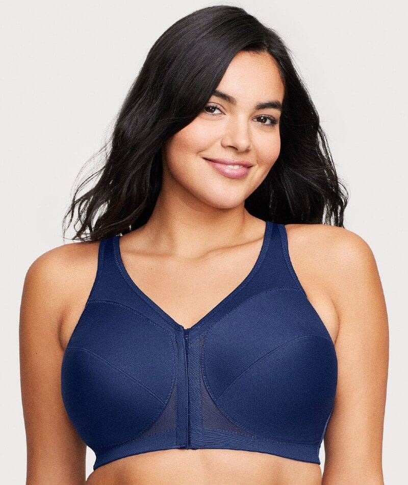 Glamorise MagicLift Front-Closure Posture Back Wire-free Bra - Blue - Curvy  Bras