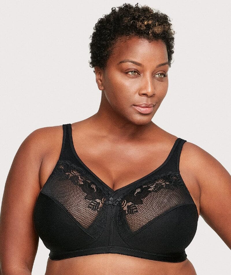 Womens Plus Size Full Coverage Wirefree Unlined Minimizer Lace Bra 48-DDD  Black