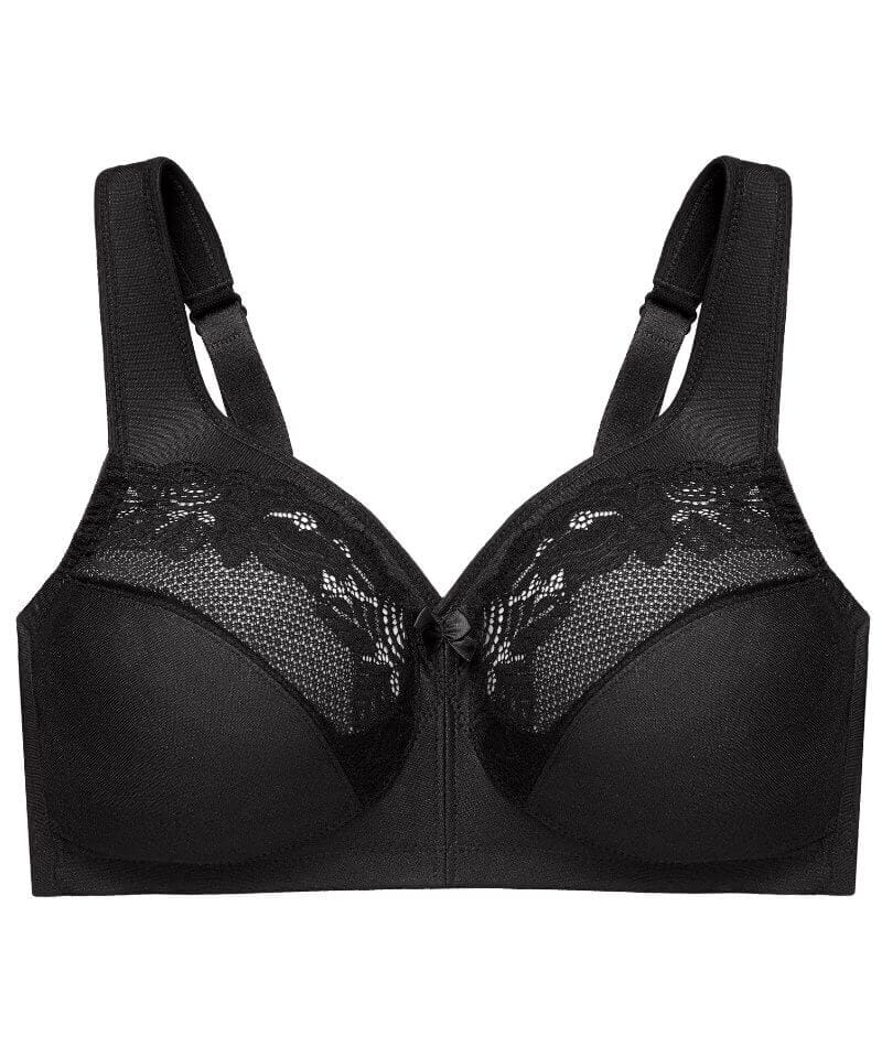 Glamorise MAGIC LIFT Bra 36C ~ All Over Lace Overlay ~ Smooths SUPPORT  Black NEW