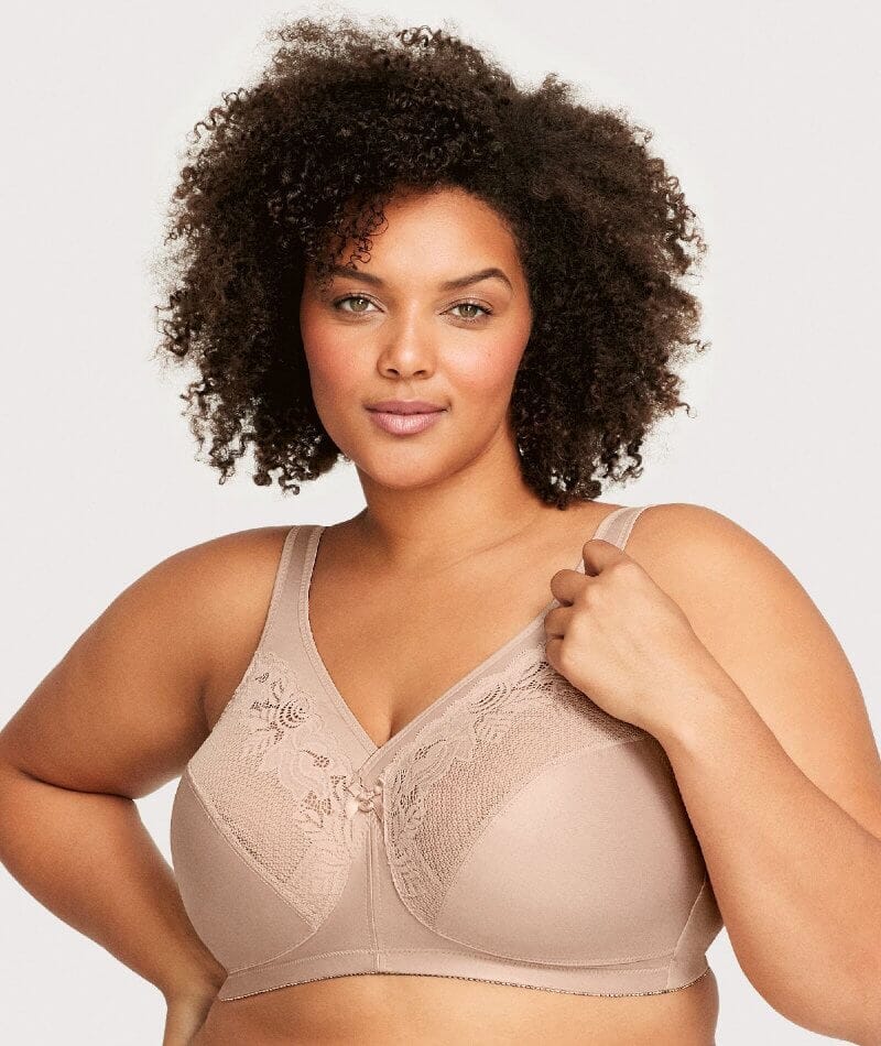 Women's Cotton Full Coverage Wirefree Non-padded Lace Plus Size Bra 48H