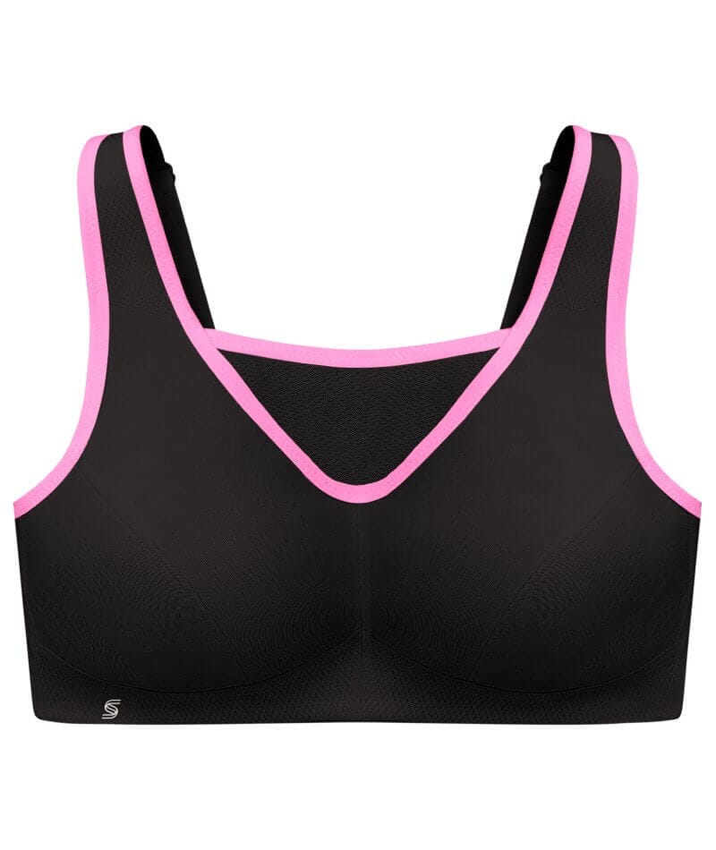 Glamourise Sports Bra 34F Black/Pink No Bounce Camisole Full Cup 1066  New+Tags
