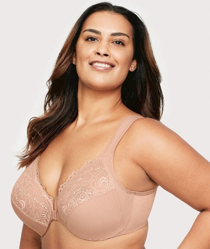 GLAMORISE New York Lace Nude Front Hook Wired Bra (34DD), Women's Fashion,  New Undergarments & Loungewear on Carousell