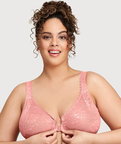 Clovia - Peach-colored plus size lace overlayed bra crafted with