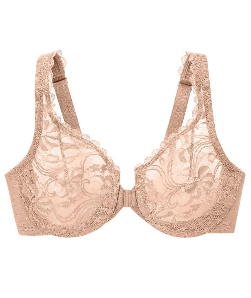 Glamorise Women's Elegance Lace Support Soft Cup Bra, Cafe, 48D at