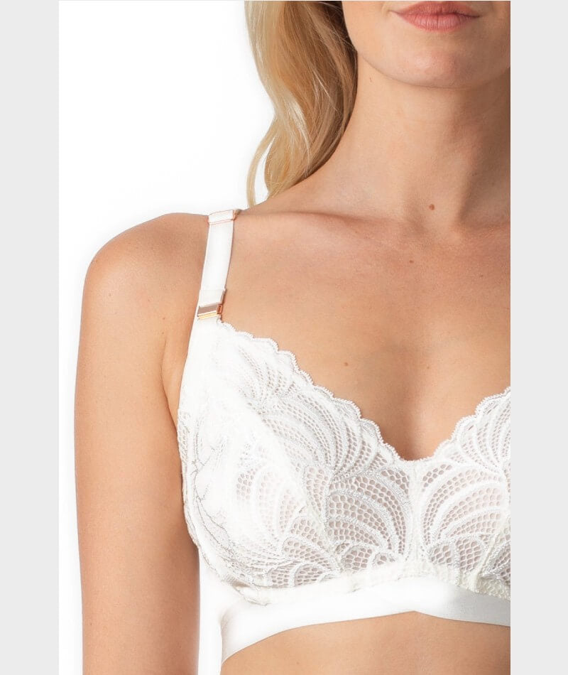 Ivory Rose bridal fuller bust lace underwired plunge bra in white - WHITE