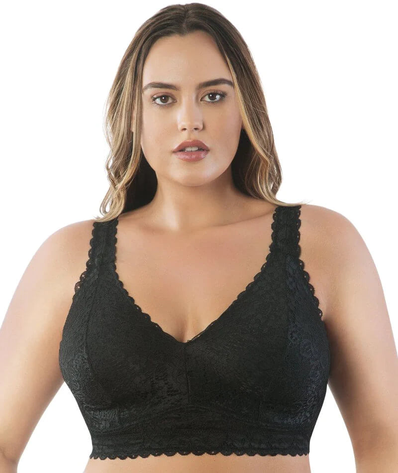  Bare The Wire-Free Front Close Bra with Lace 30DD, Black :  Clothing, Shoes & Jewelry