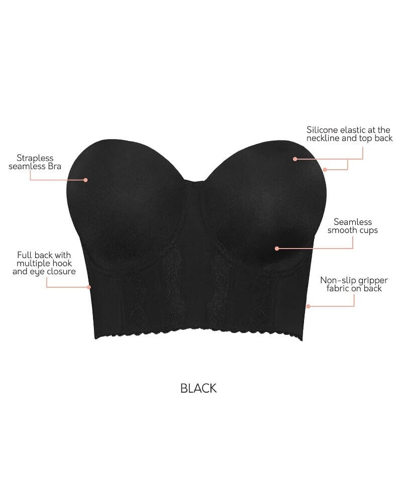 Parfait Elissa Seamless Underwire Padded Longline Strapless Bra Blac Curvy Bras