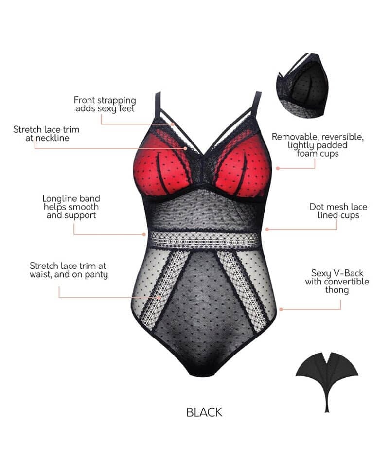 Parfait Mia Dot Plus Bodysuit - Black - Curvy Bras