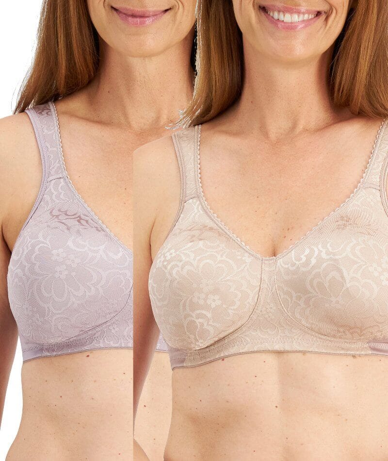 Lace Trim Non-Wired Non-Padded Bras 2 Pack, Lingerie