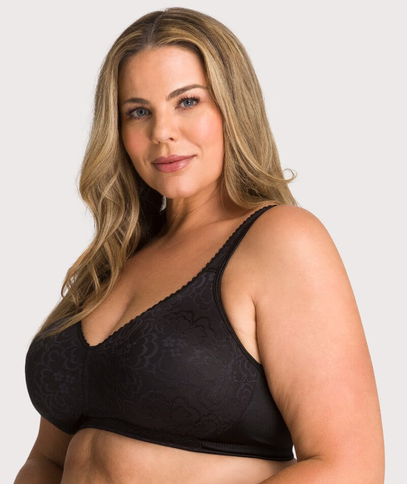 Plus Size Black Lace Seamless Padded Non-Wired Bralette