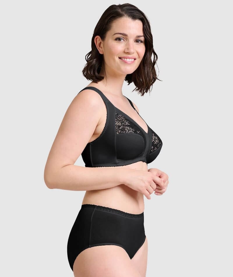 Women's Lace Cotton Comfort Plus Size Full Cup Wireless Bra(Black
