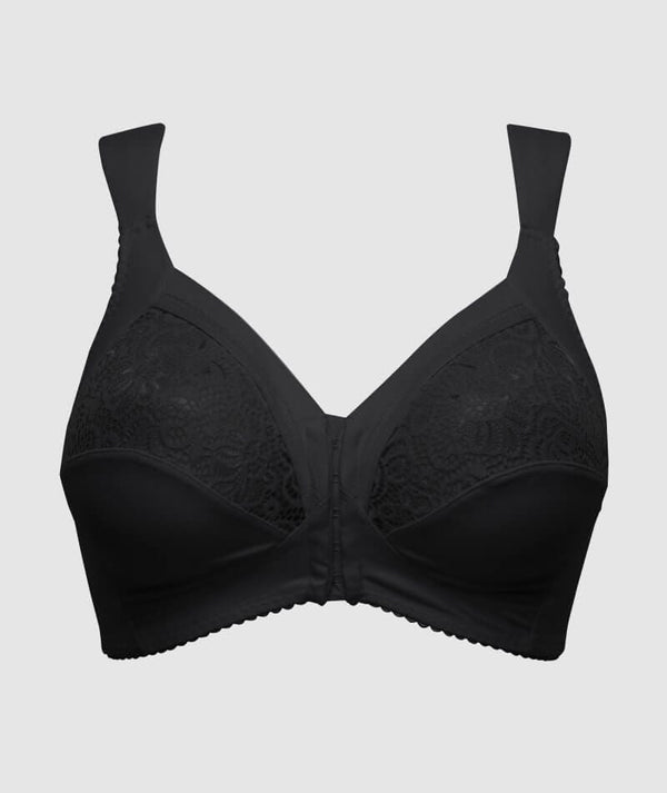 Sans Complexe Clara Front Closure Wire-free Lace Bra - Black - Curvy Bras