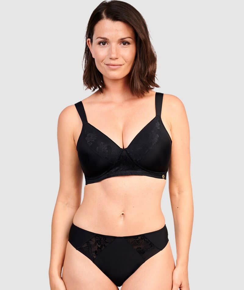 Underwear for Women Plus Size Full Coverage Microfiber Underwire Everyday  Smoothing Tshirt Bra - 38DD Black