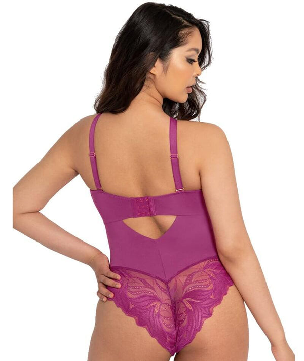Scantilly Indulgence Stretch Lace Bodysuit - Orchid/Latte - Curvy Bras