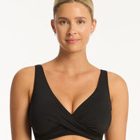 Sea Level Eco Essentials Cross Front G Cup Bikini Top - Black - Curvy Bras
