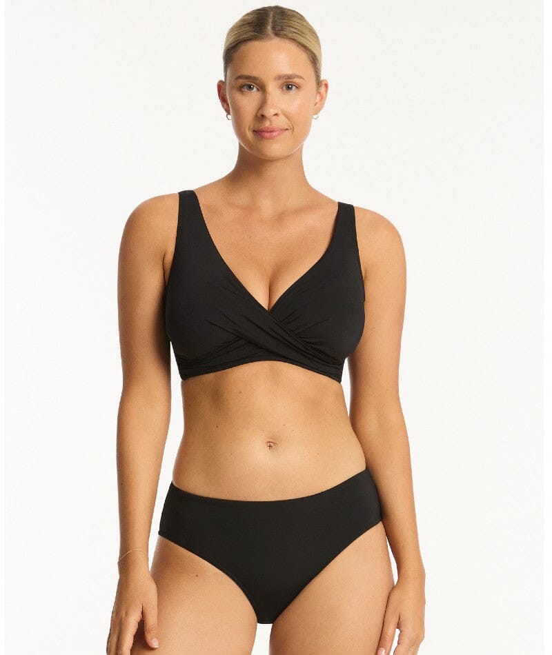 Sea Level: Eco Essentials Cross Front Bikini Top G Cup Black – DeBra's