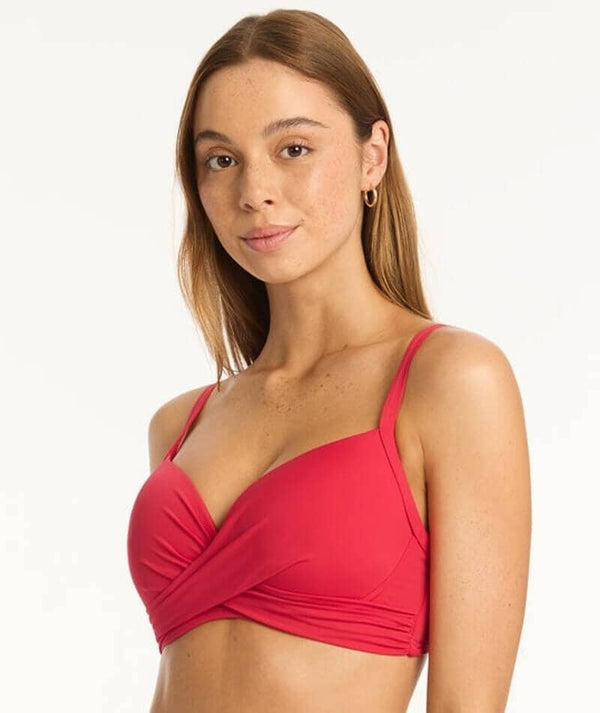 Sea Level Eco Essentials Cross Front Moulded Underwire Bikini Top - Red