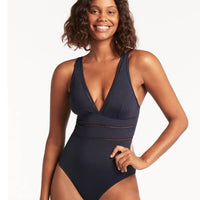 Sea Level Eco Essentials Short Sleeve A-DD Cup One Piece Swimsuit - Bl -  Curvy