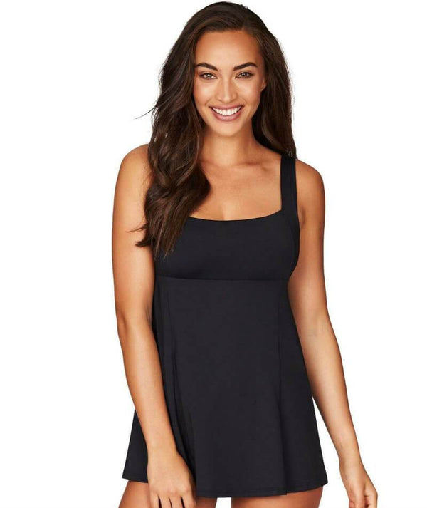 Sea Level Essentials Square Neck Swim Dress - Black - Curvy Bras