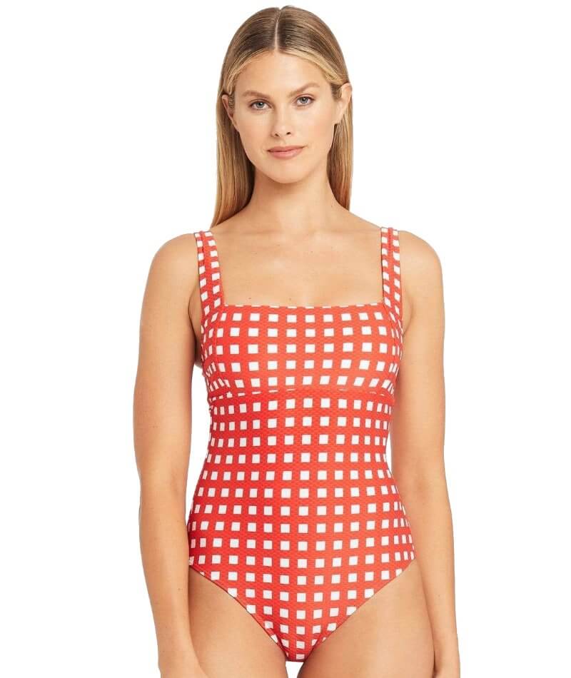 Sea Level Le Damier Square Neck One Piece Swimsuit - Orange