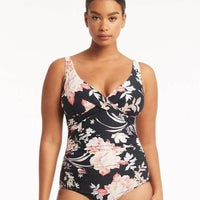 Sea Level Eco Essentials Short Sleeve A-DD Cup One Piece Swimsuit - Kh -  Curvy Bras