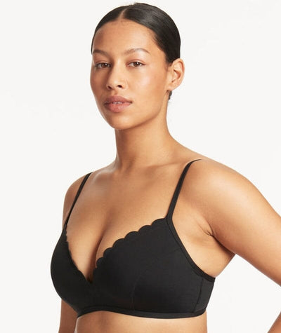 Sea Level Scallop D-DD Moulded Cup Bralette - Black Swimwear