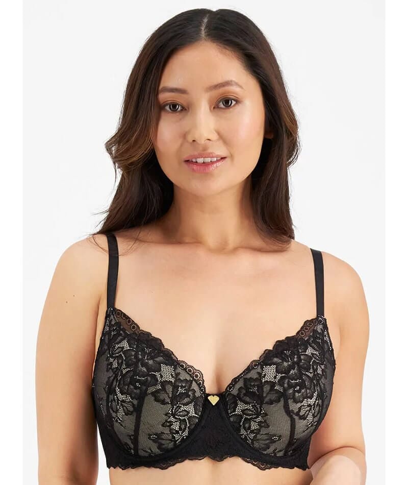 Womens Black Underwired Lace Full Cup Bra