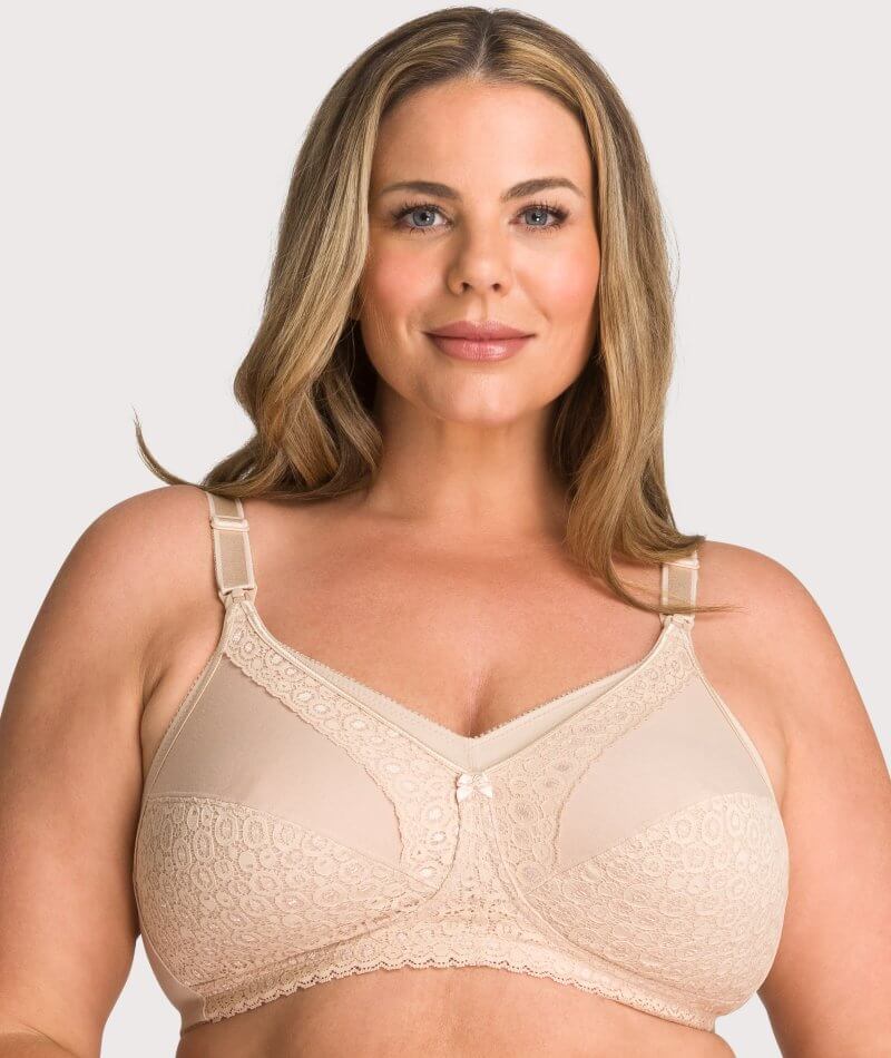 Curve Muse Women's Plus Size Nursing Wirefree Bra With Full Figure  Lace-3Pack-BLACK,NUDE,GRAY-48D