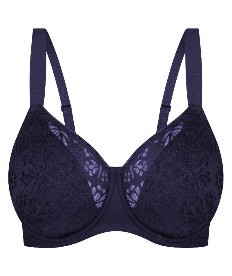  Womens Plus Size Full Coverage Underwire Unlined Minimizer  Lace Bra Blueberry 40K